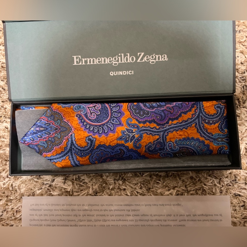 Ermenegildo Zegna Quindici Orange Paisley Neck Tie - New perfect condition!